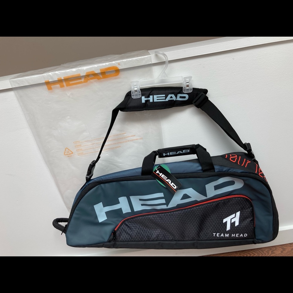 NWT HEAD tour team 6r combi tennis/racquet bag, black grey bag